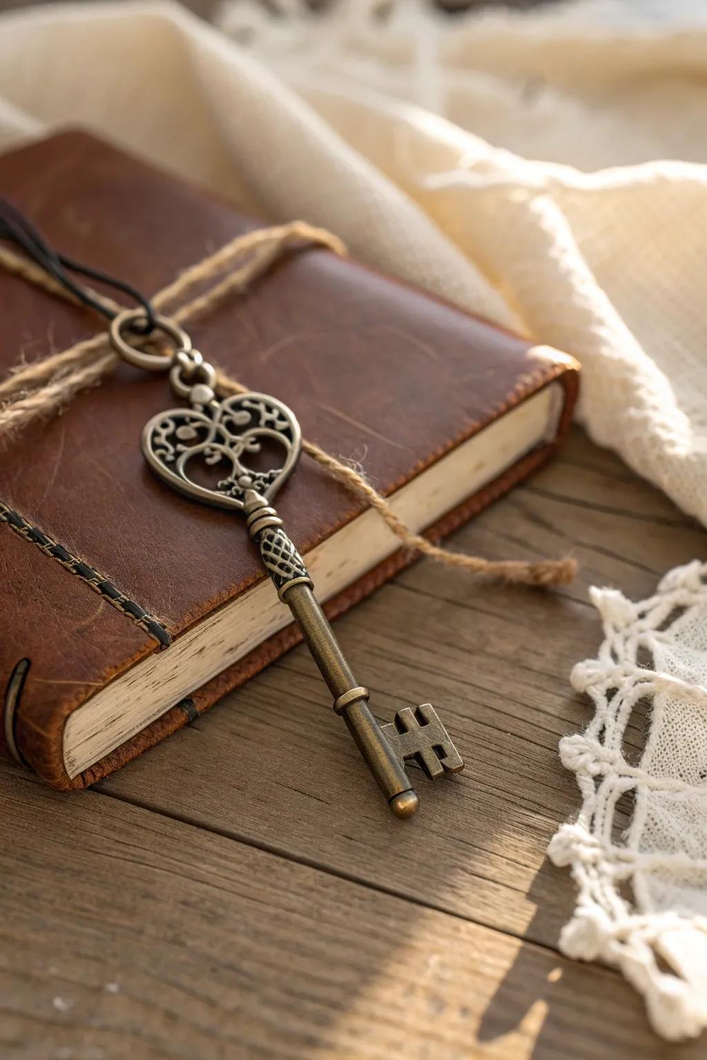 Unlock the mystery: A skeleton key charm adds a touch of intrigue to your Halloween journal.