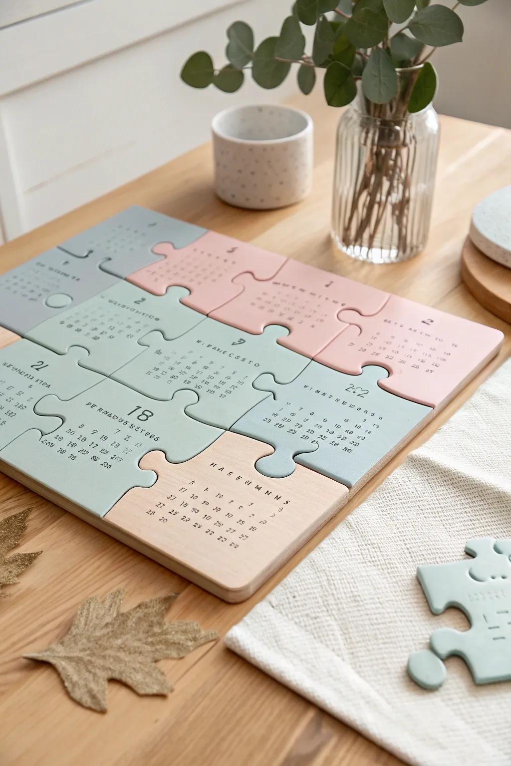 Discover the joy of learning with our charming Puzzle Piece Calendar, blending Scandinavian minimalism with boho warmth.