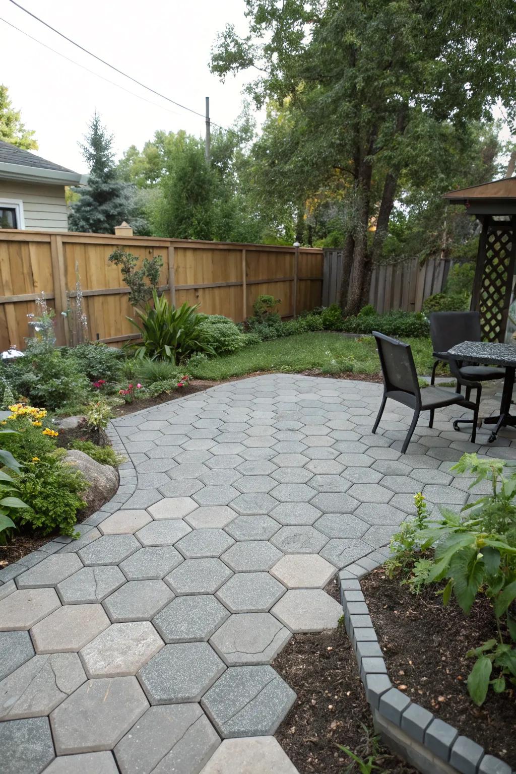 A hexagon paver patio enhances your outdoor space.