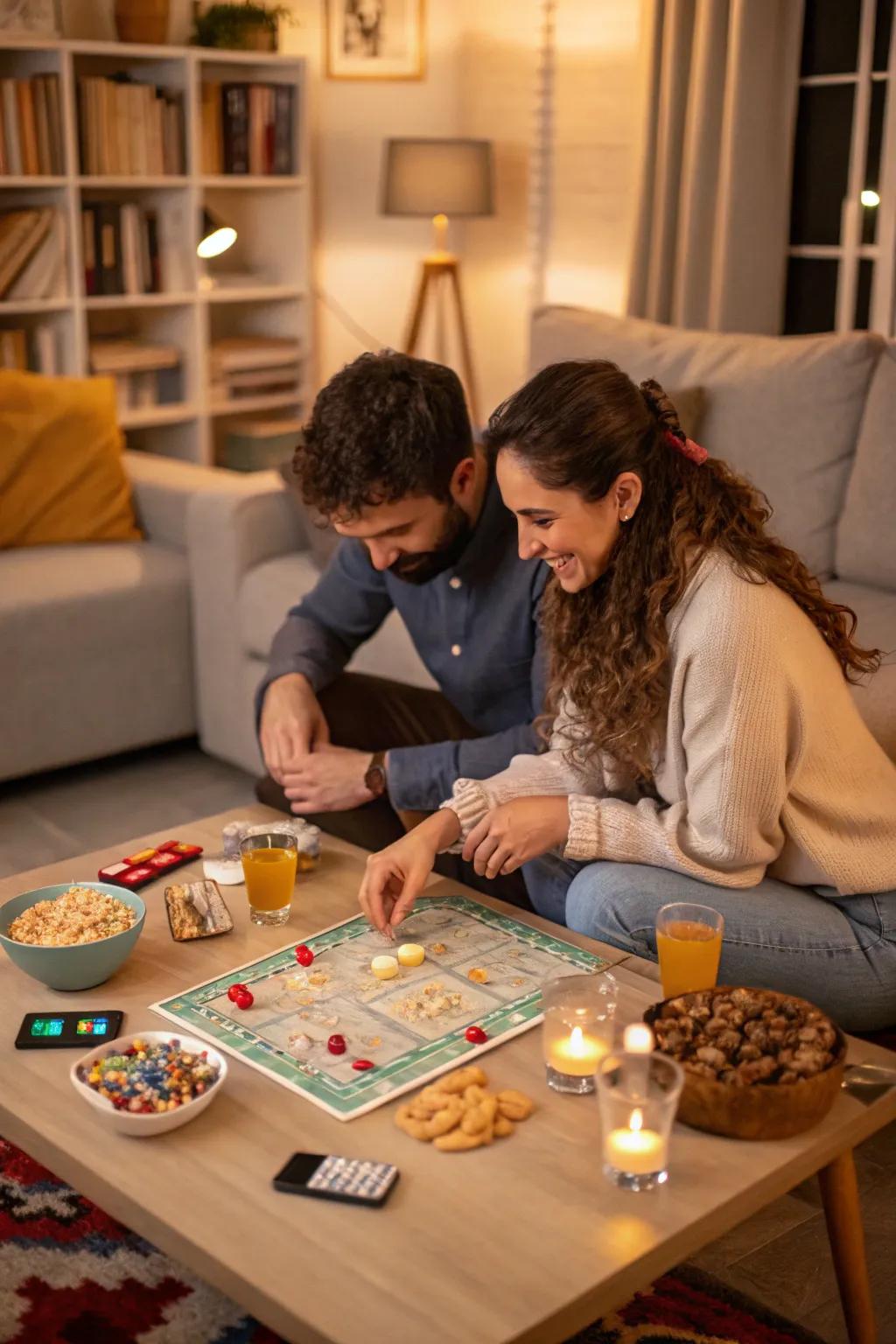 A couple enjoying a friendly board game night.