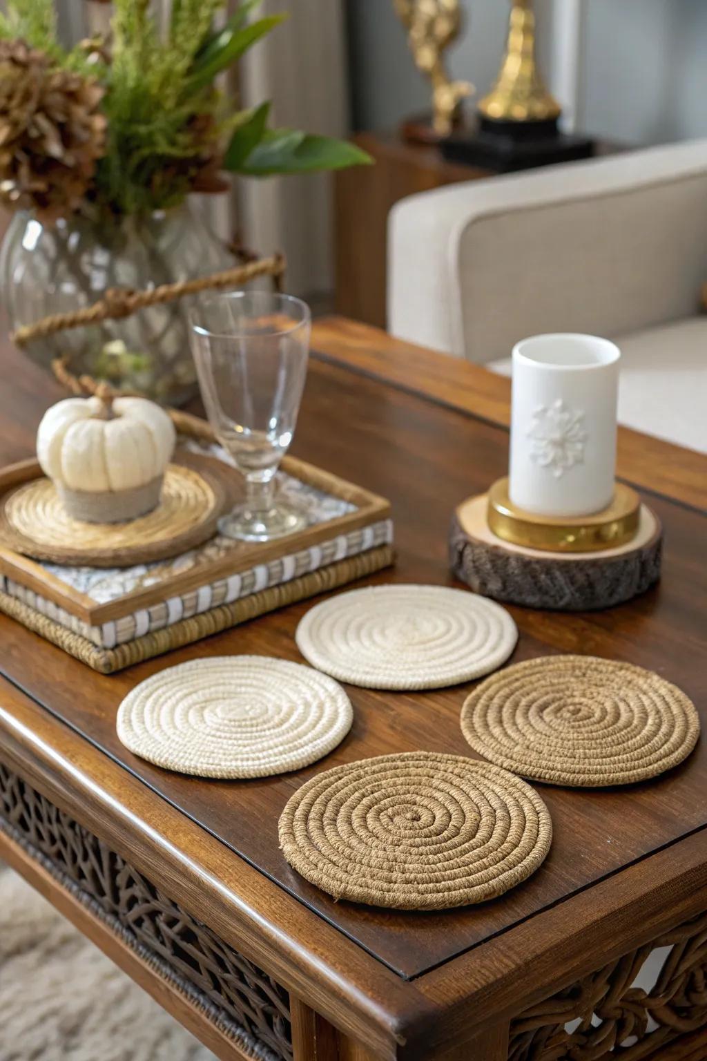 Unique coasters are both functional and decorative.