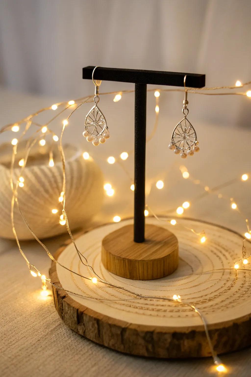 Illuminate your earring display with a magical touch of warm lights.