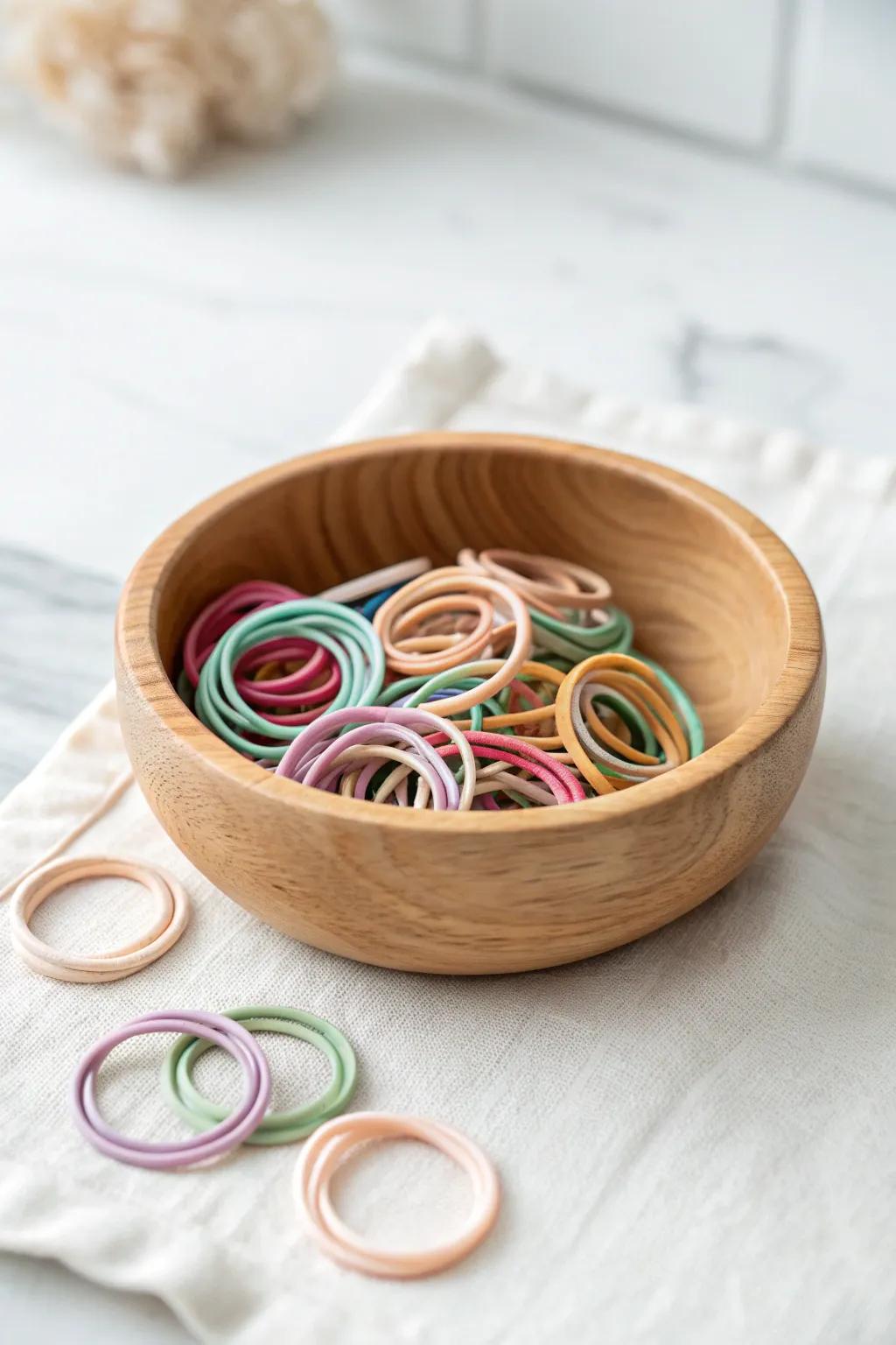 Transform everyday rubber bands into a chic decorative element with this simple yet stunning display idea.