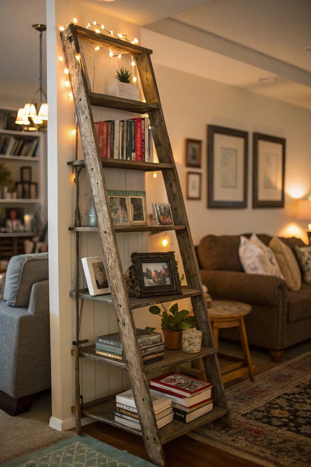 Repurpose a ladder into a unique bookshelf.