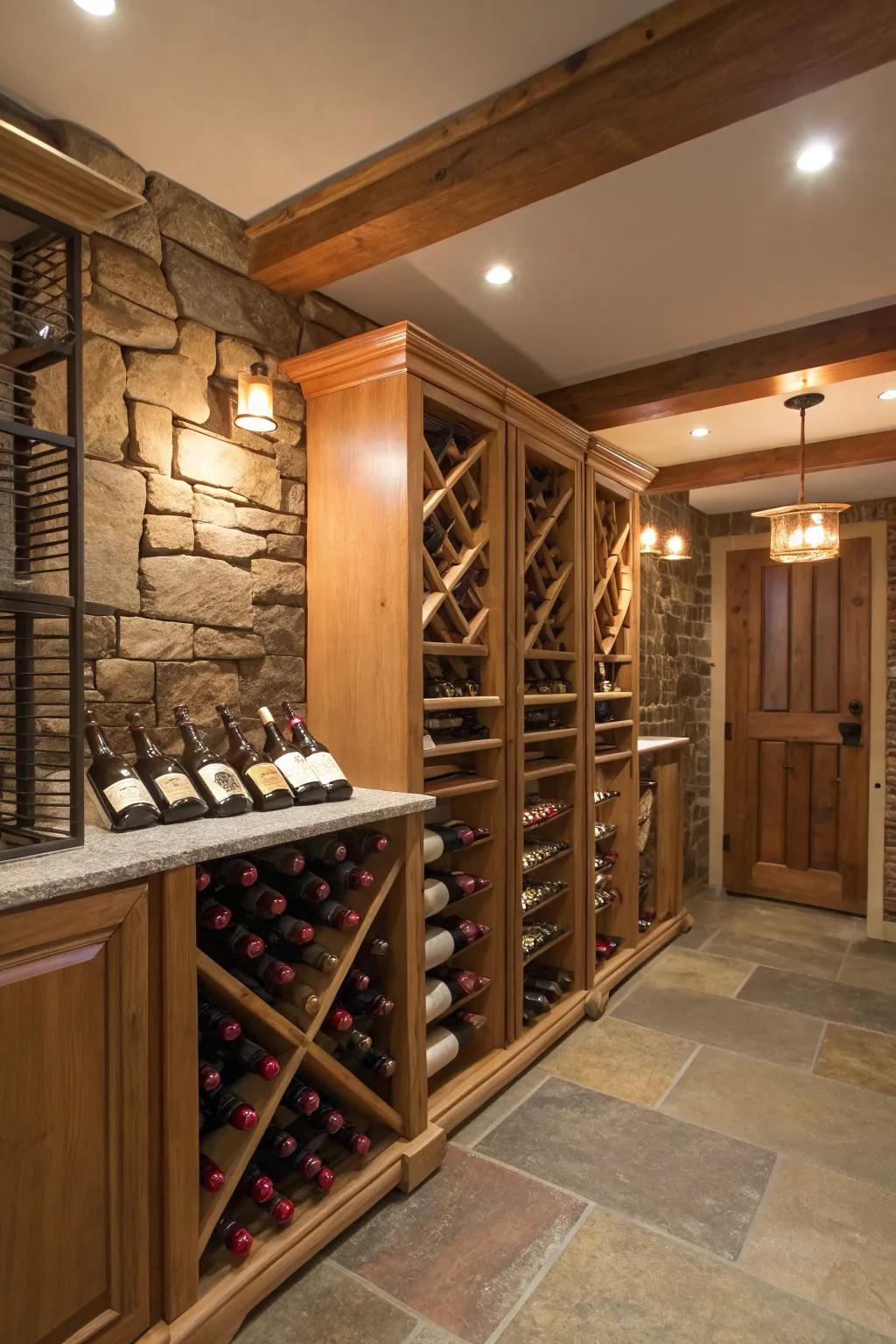 A sophisticated wine cellar that doubles as a home bar.