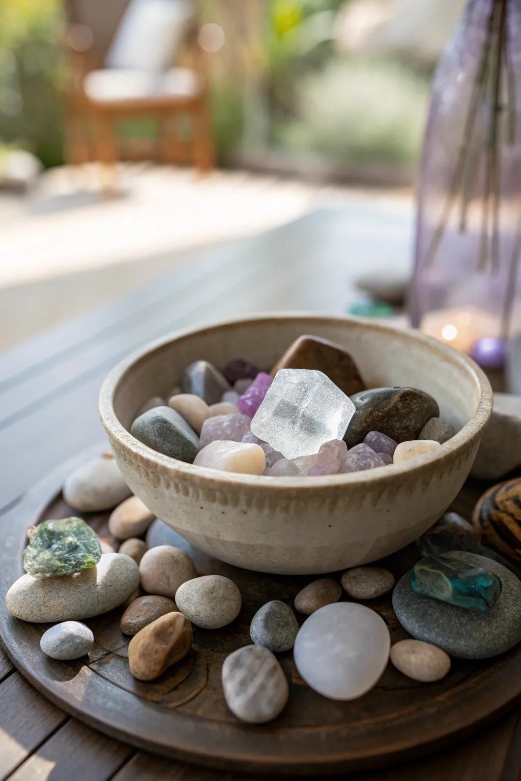 Stones and crystals provide grounding energy and natural beauty.