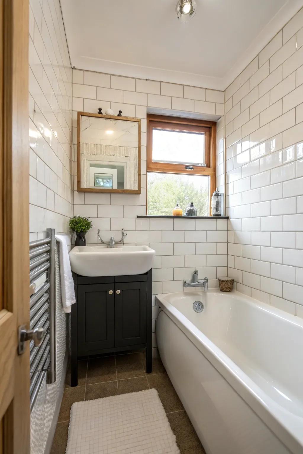 A small-space tub providing a cozy escape in a compact bathroom.