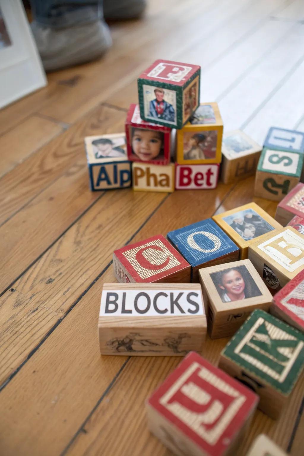 Crafting personalized alphabet blocks from recycled materials.