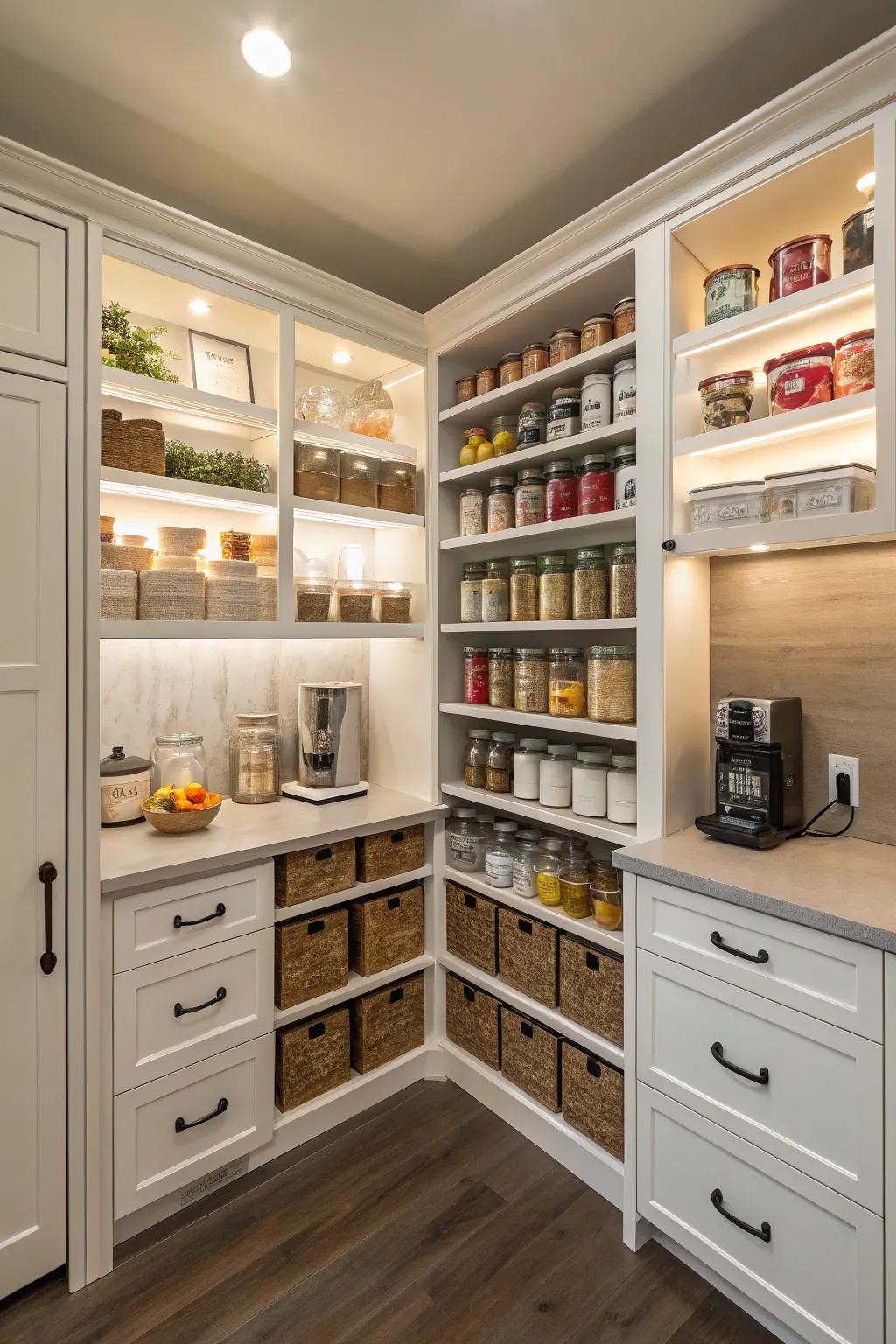 Maximize storage with a corner pantry in your kitchen.