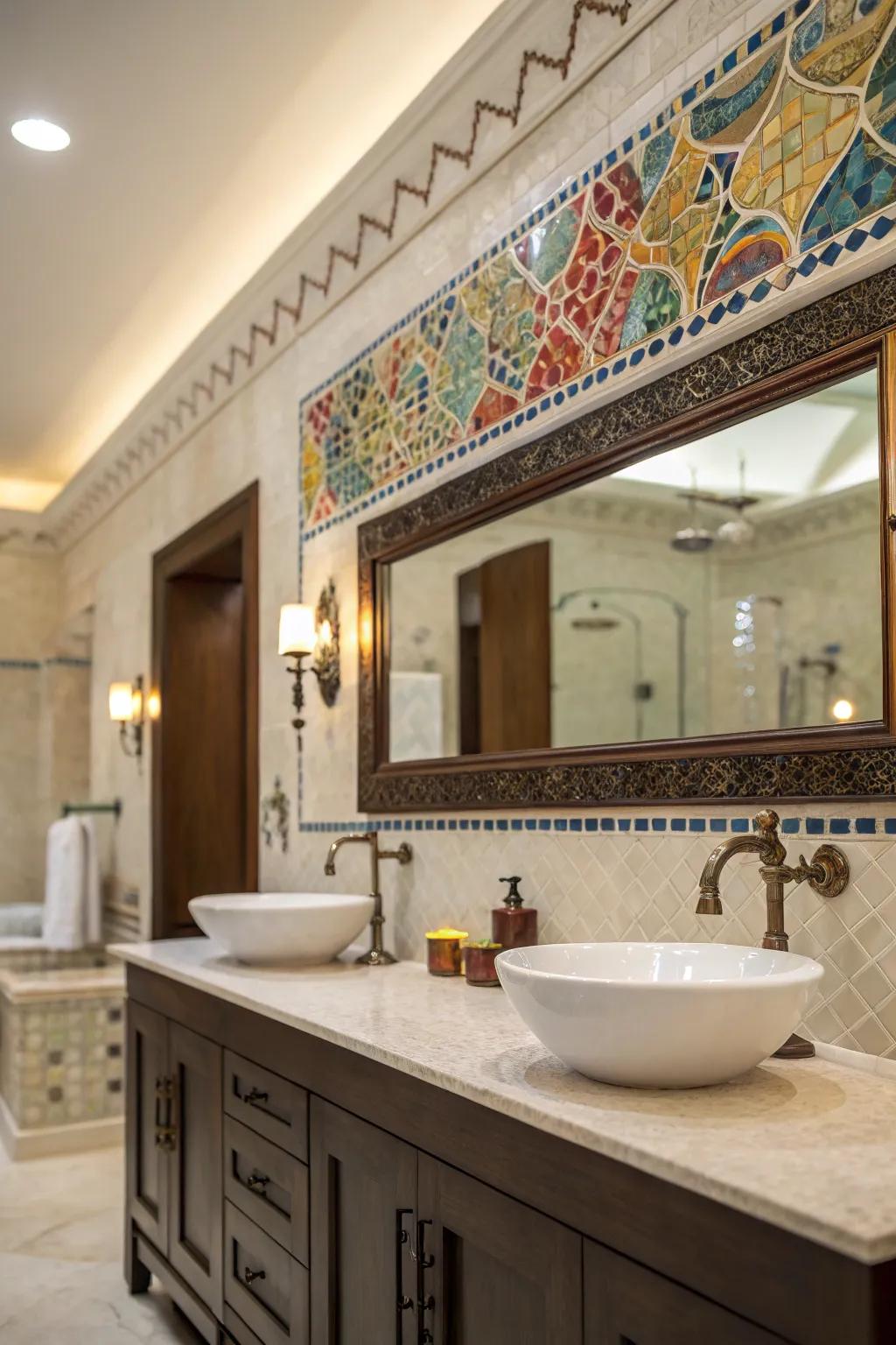 Tiled soffits add texture and interest to bathroom designs.