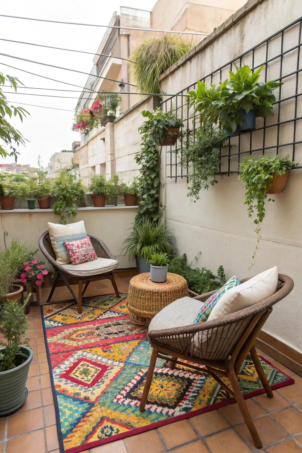 Outdoor rugs add warmth and style to your terrace.