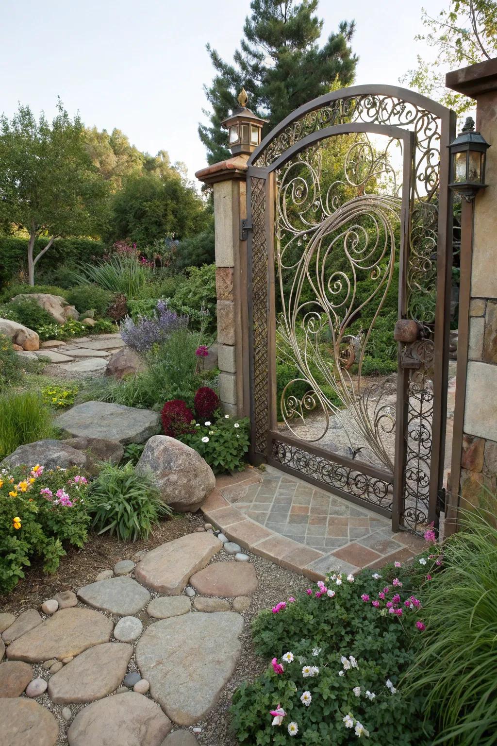 Decorative wire patterns add a touch of artistry to your garden gate.