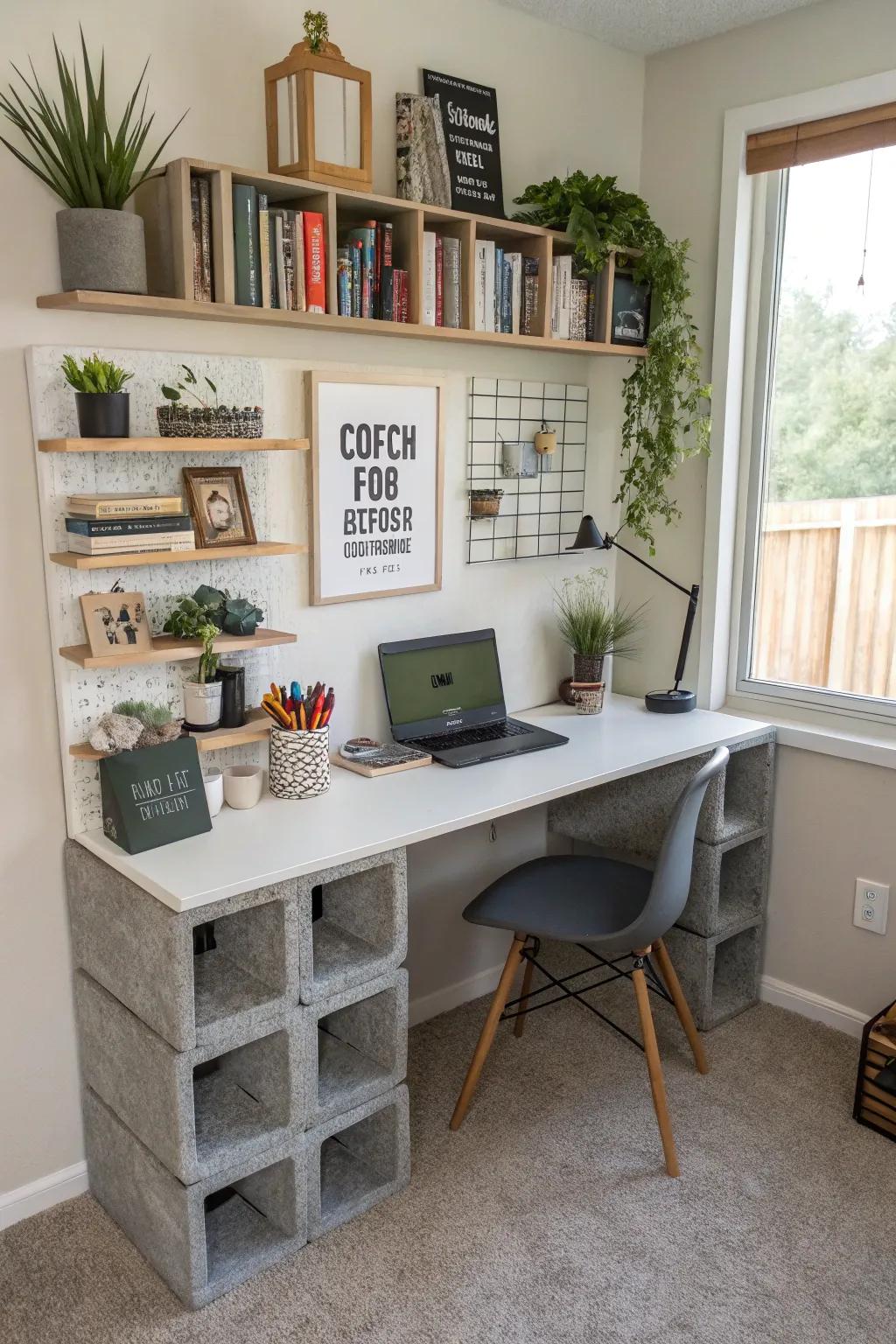 Create a flexible and stylish cinder block desk.