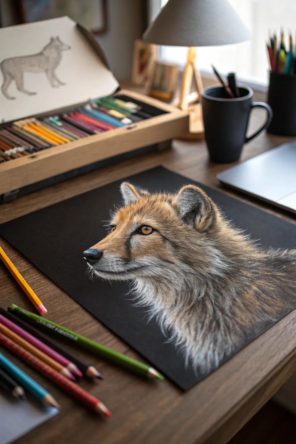 Oil-based colored pencils bring animal portraits to life with rich detail.