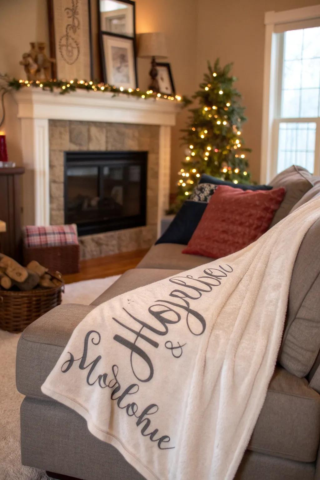 A personalized throw blanket is perfect for cozy nights in.