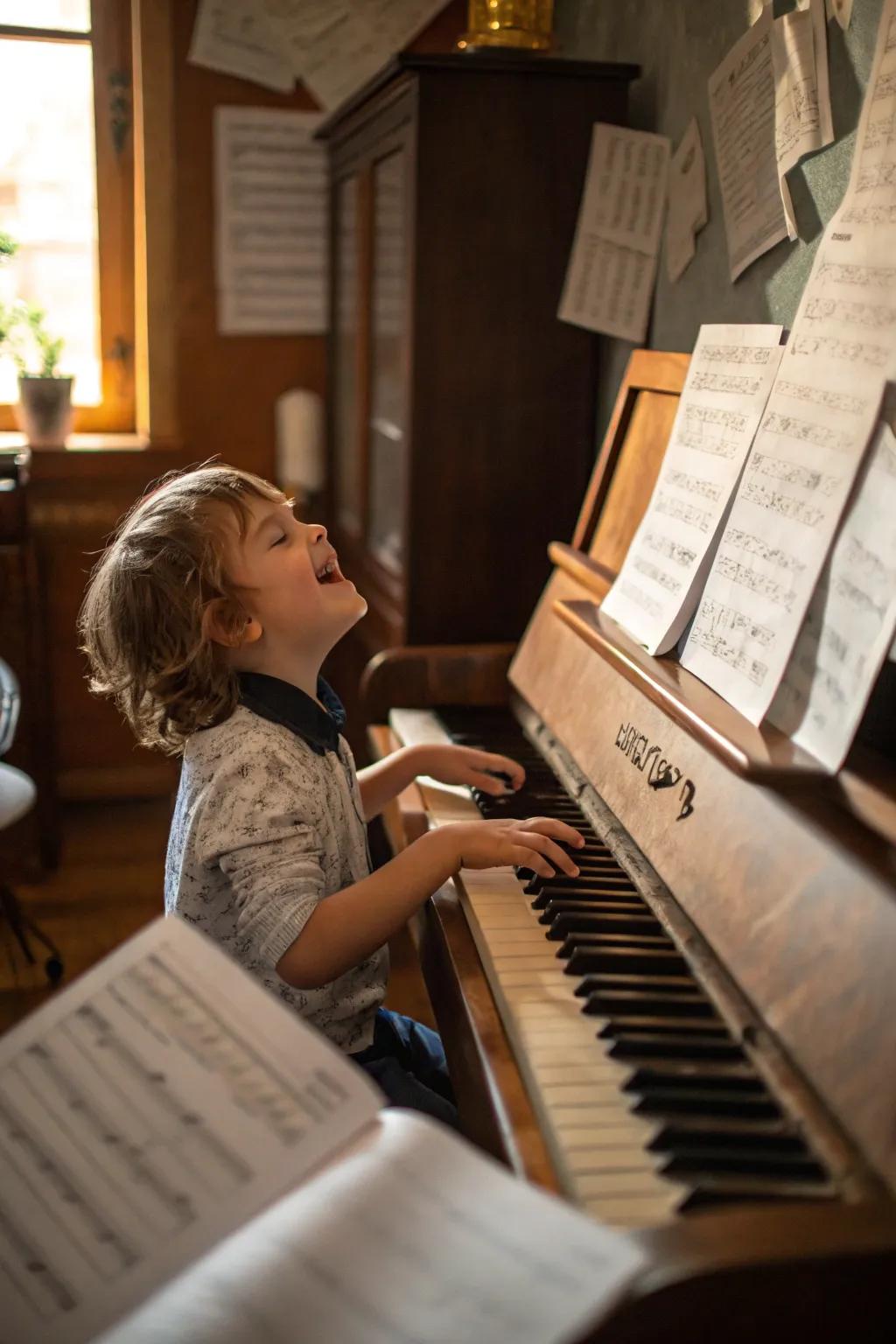 A budding musician discovering the joy of piano.