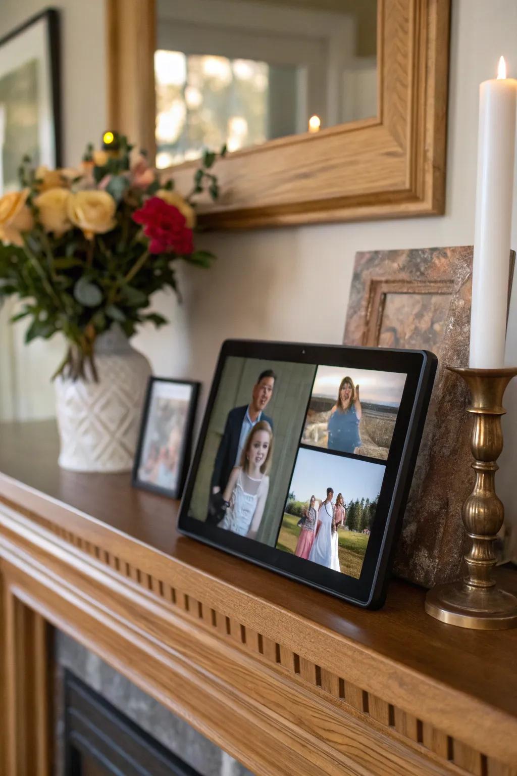 Stay connected with a digital frame displaying cherished moments.