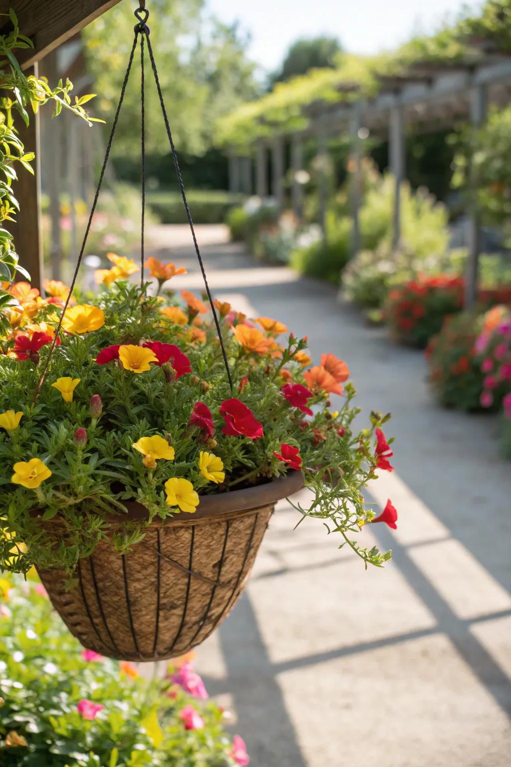 Portulaca's vibrant flowers thrive in sunny and dry conditions.