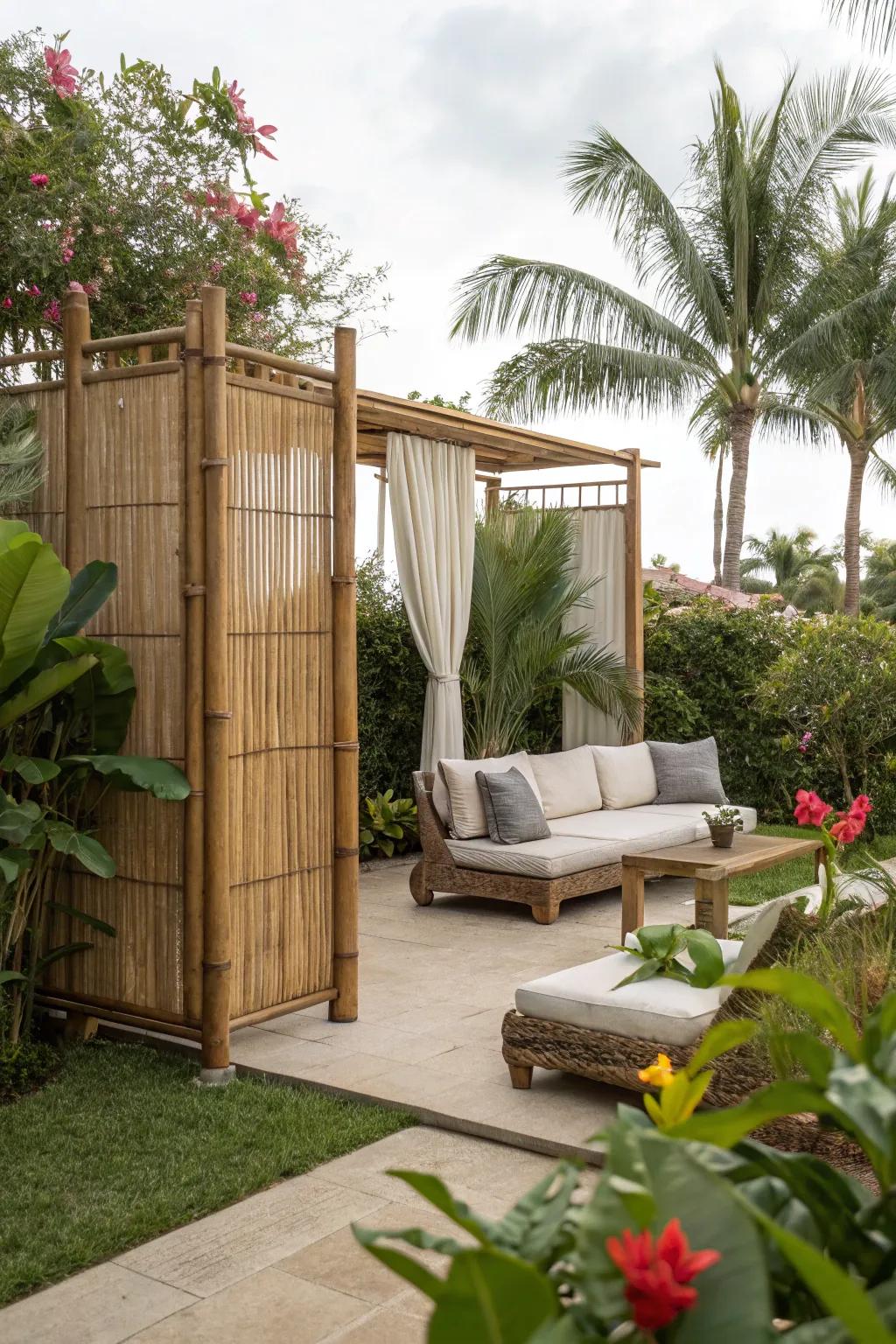 Bamboo screens offer an exotic and effective privacy solution.