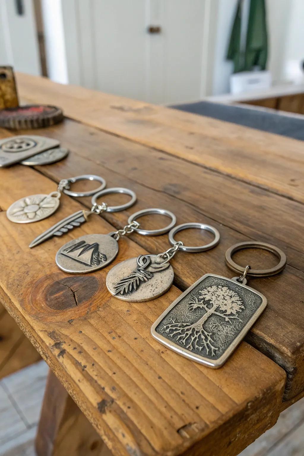 Personalized pewter keychains make thoughtful gifts.