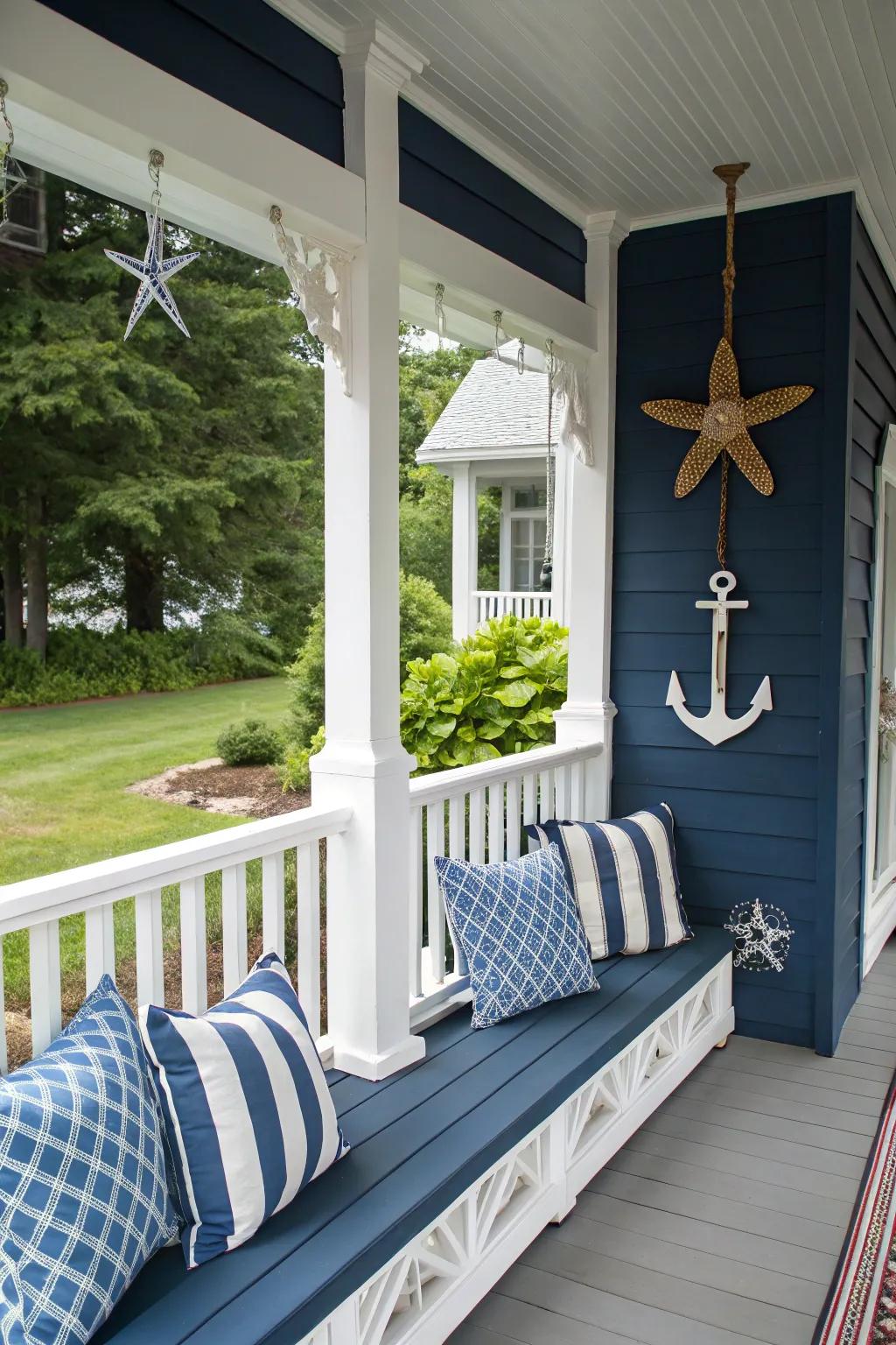 Sophisticated navy blue gives this porch a timeless, elegant look.