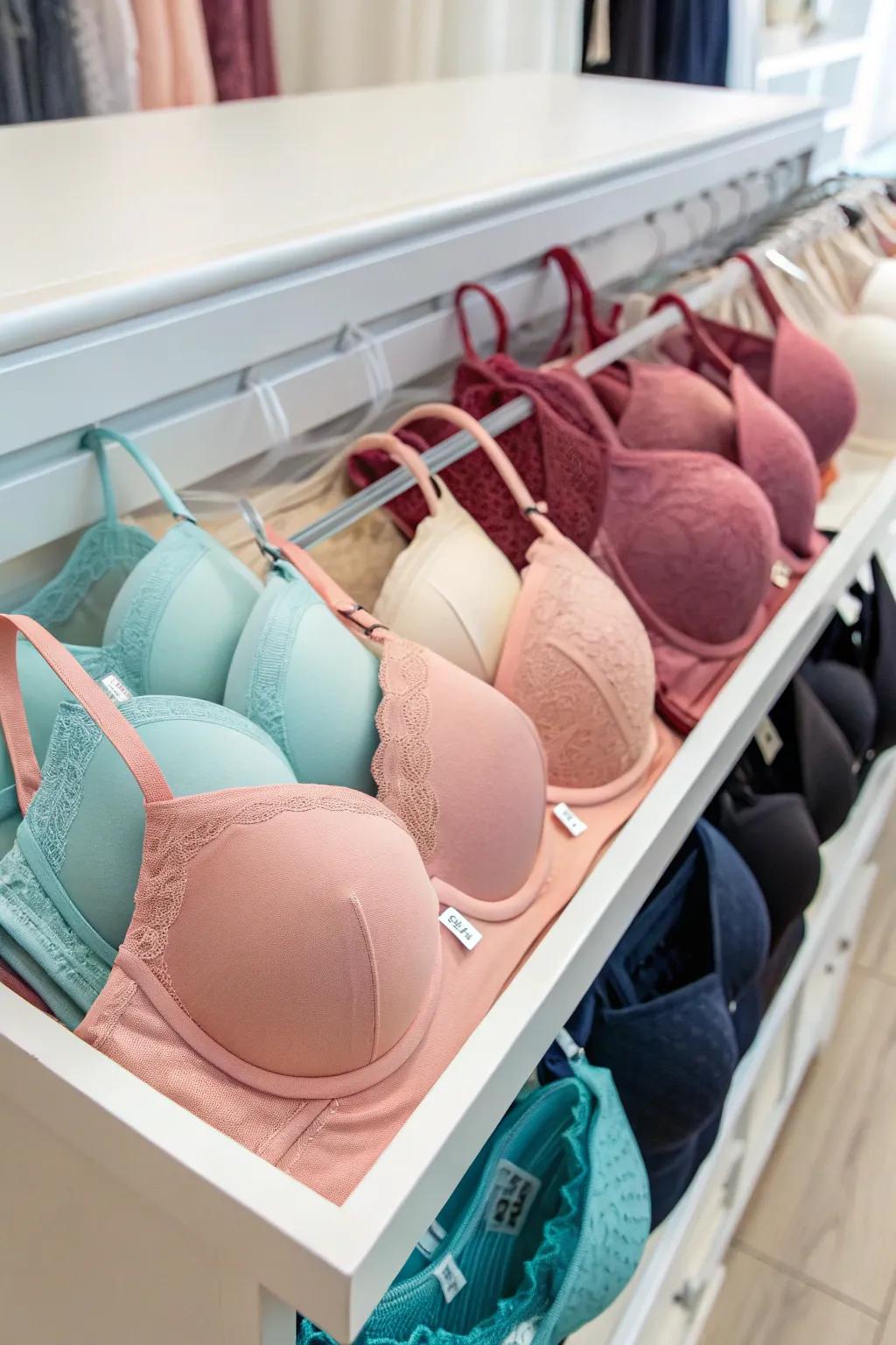 Laying bras flat helps maintain their natural shape.