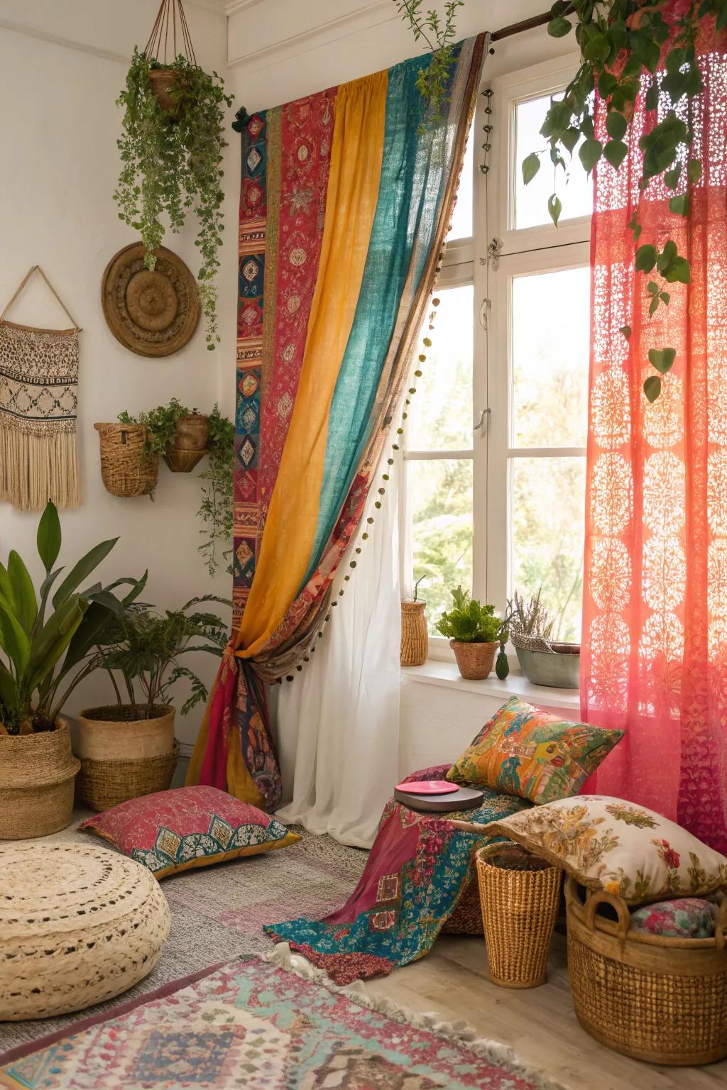 Brighten your space with boho scarf curtains full of color and charm.