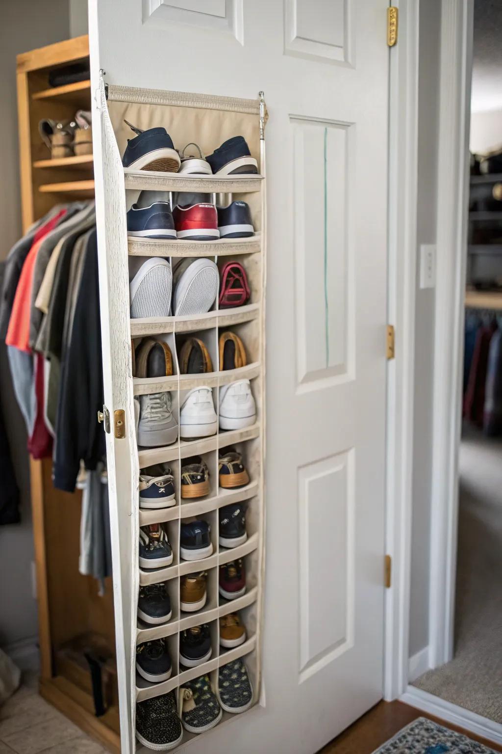 Over-the-door organizers make the most of limited space.