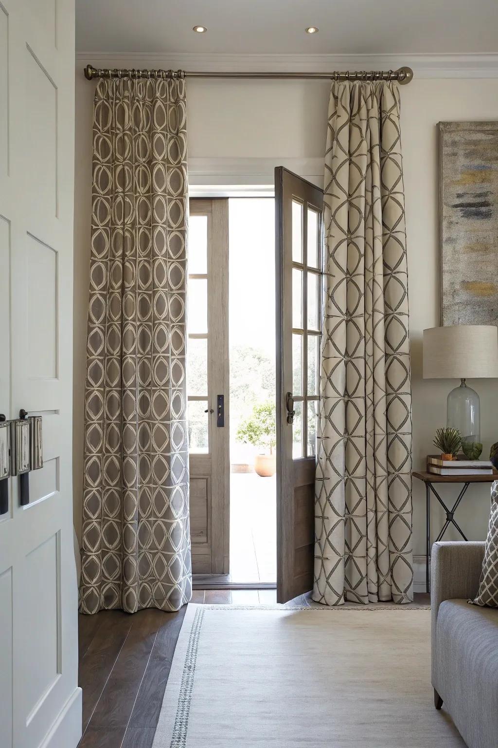 Geometric patterns add a modern twist to doorway decor.