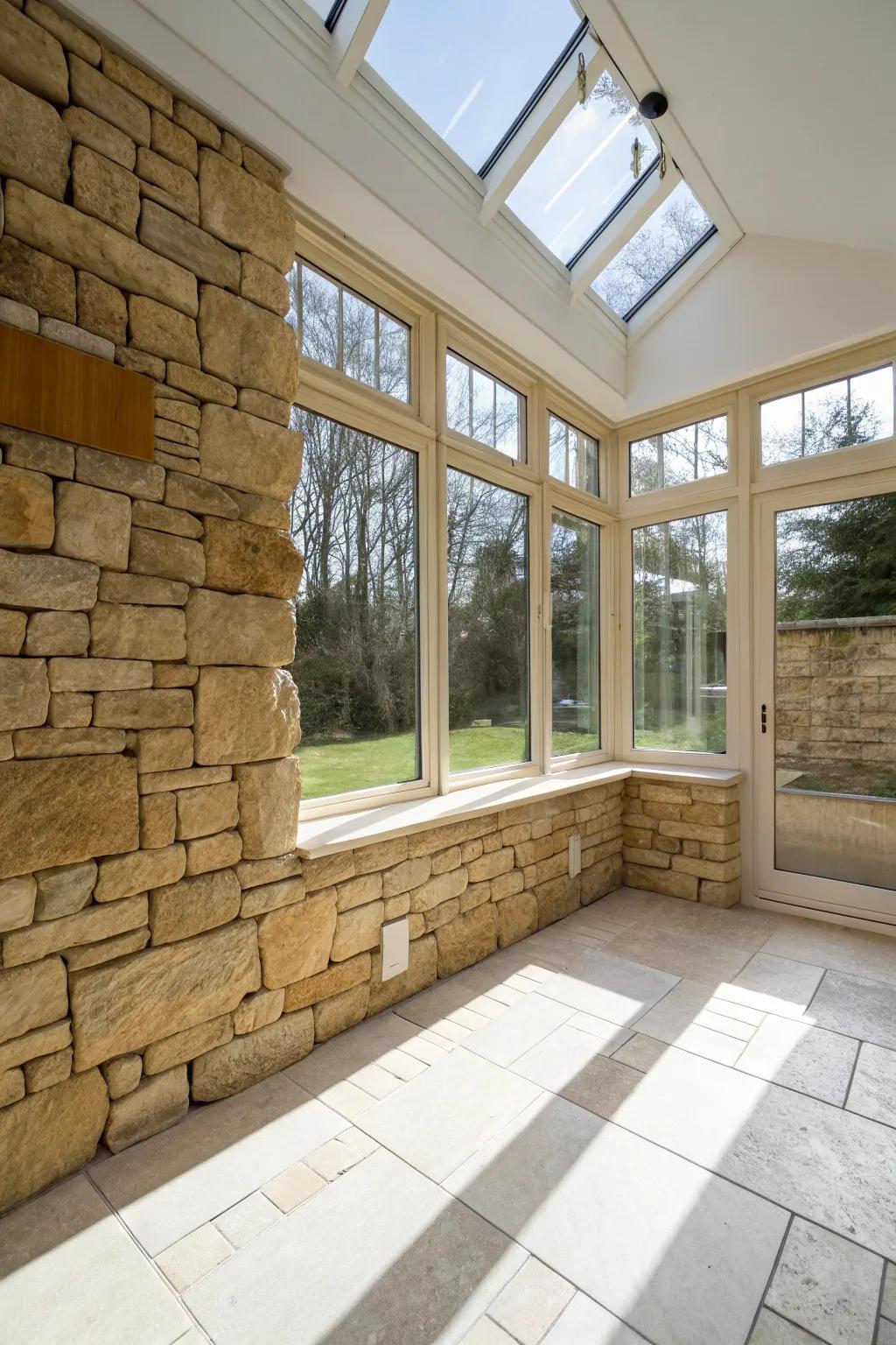 Bringing the outdoors in with a sandstone wall.