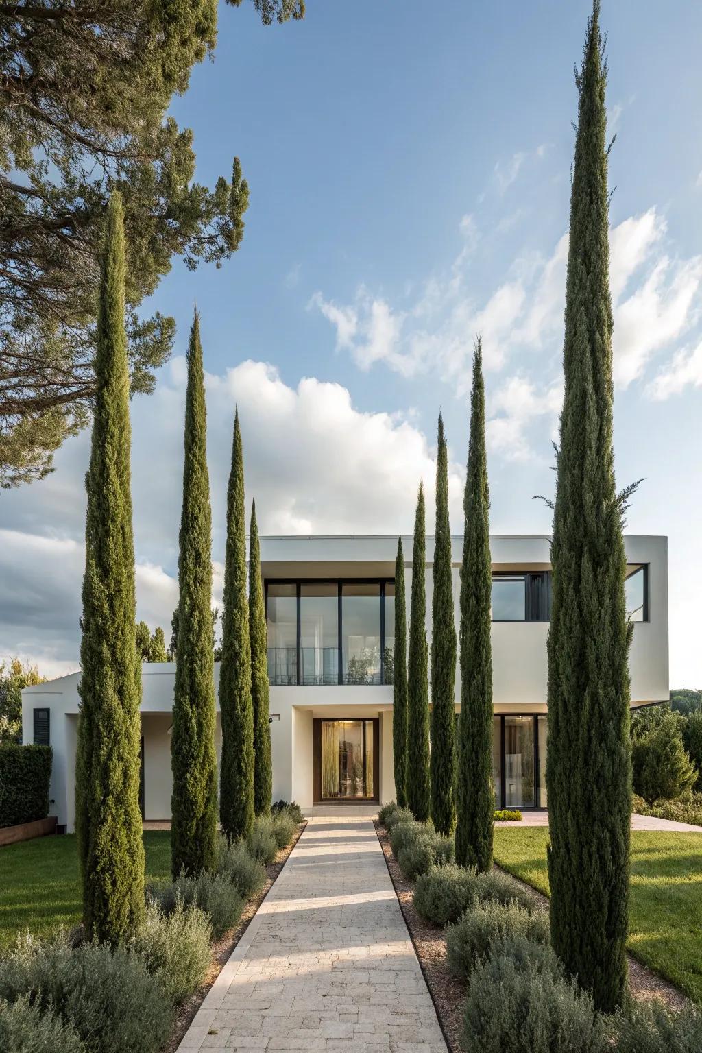 Enhance your home's architecture with strategically placed Italian cypresses.