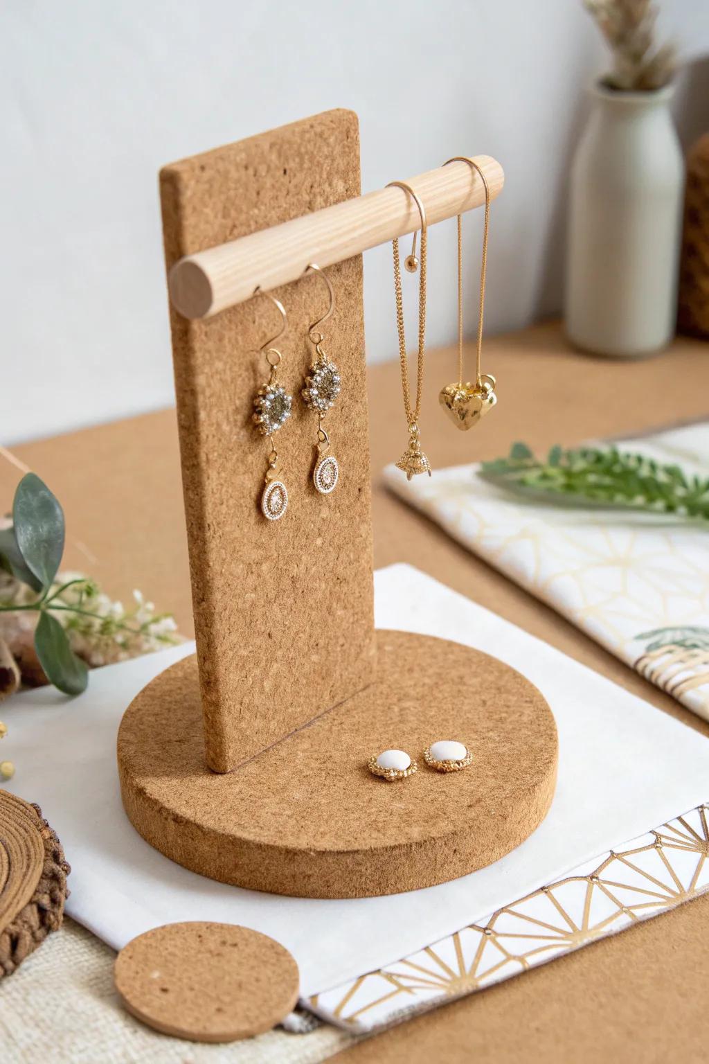 Showcase your jewelry sustainably with eco-friendly cork displays - a perfect blend of simplicity and natural beauty!
