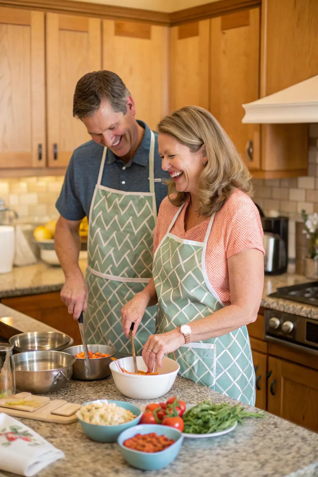 Matching aprons add fun to any cooking adventure.