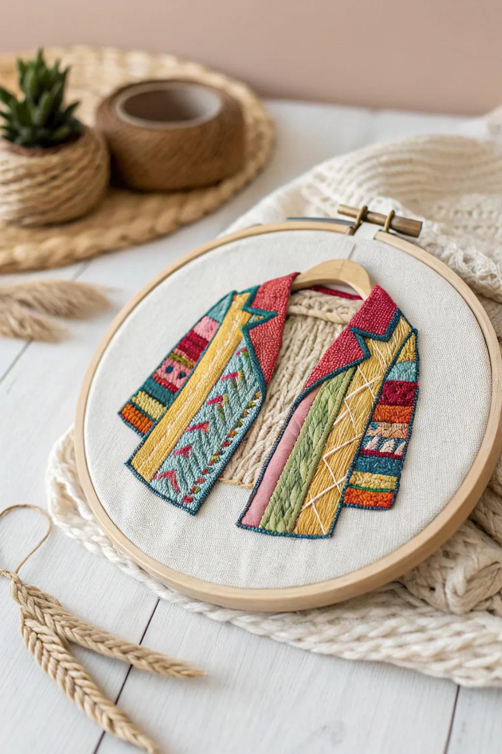 Embrace the art of relaxation with this colorful embroidery hoop masterpiece, perfect for adding a touch of whimsical charm to your space.