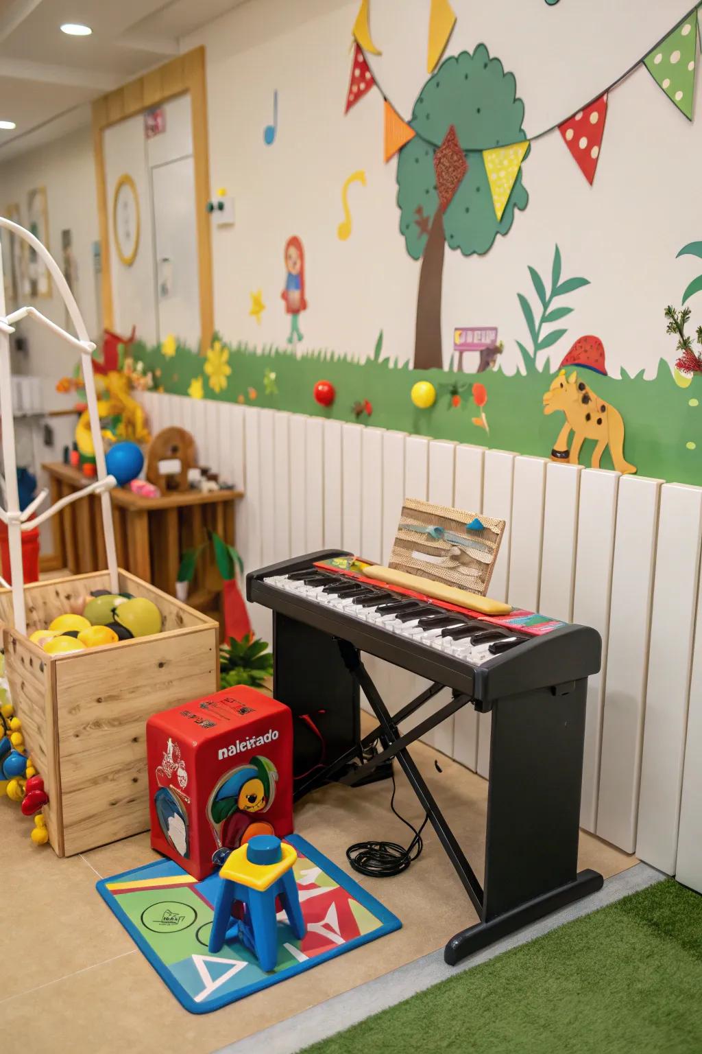 A musical station inspires kids to explore sound and rhythm.