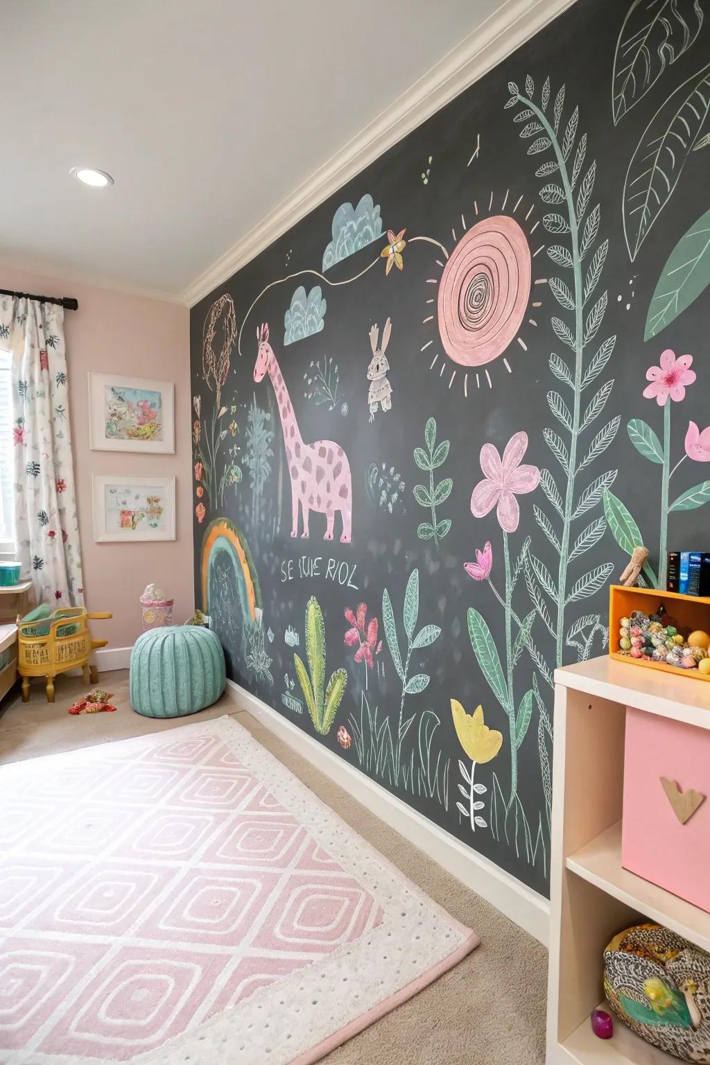 A chalkboard wall is perfect for encouraging creative expression.