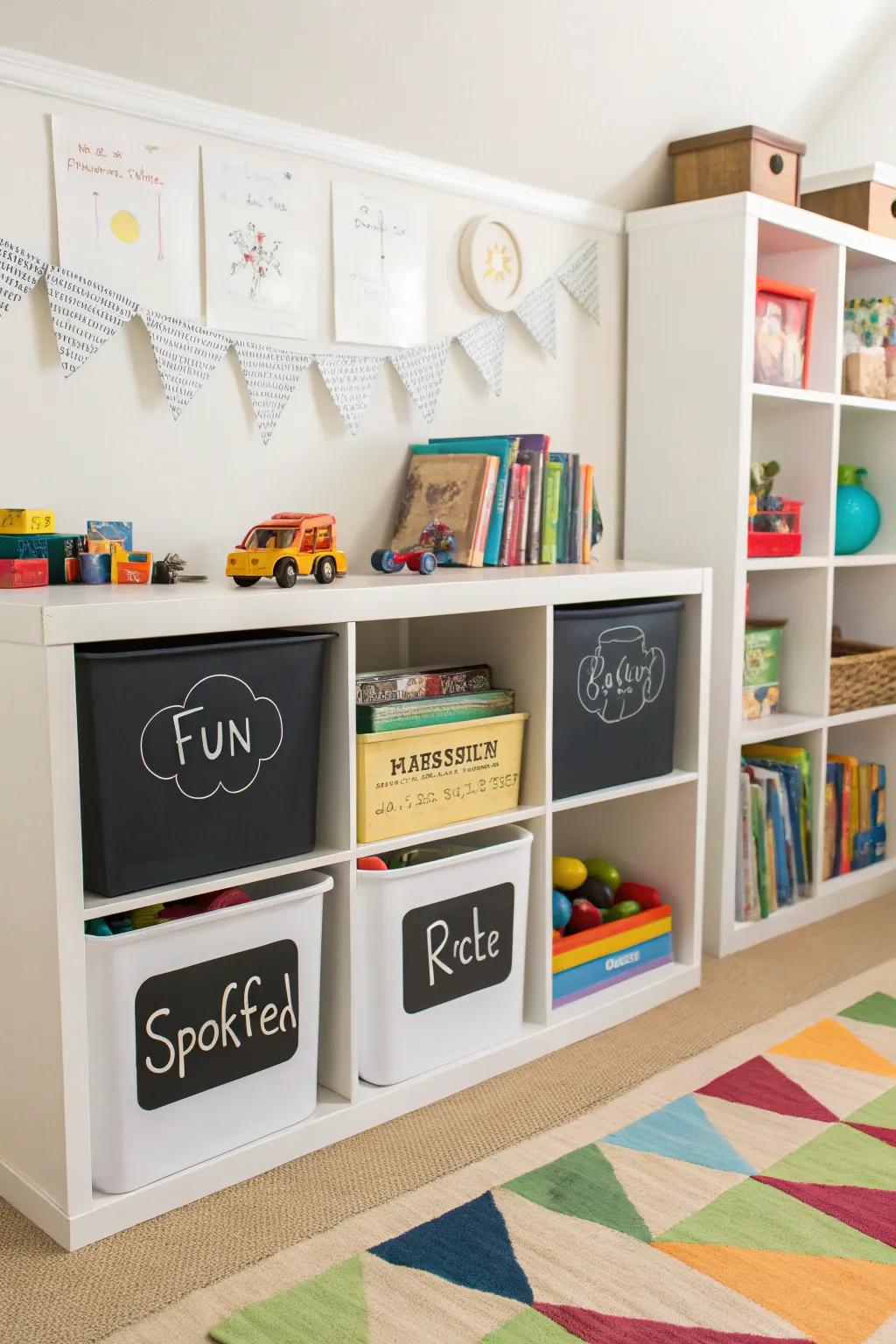 Chalkboard labels add a personal touch to storage solutions.