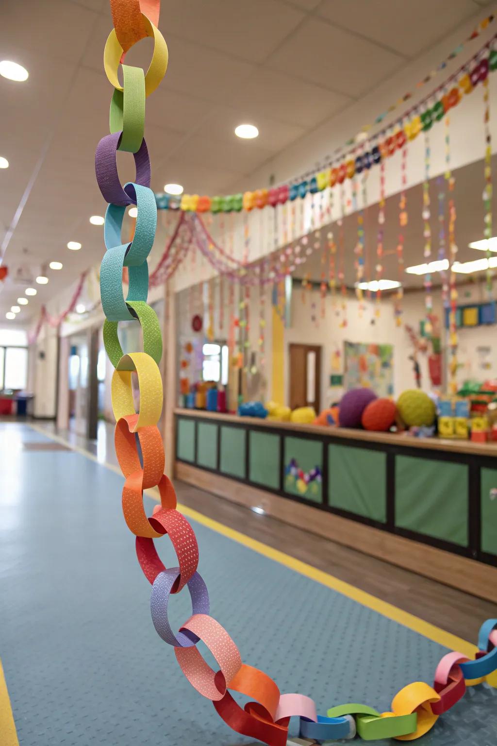 A festive paper chain garland.