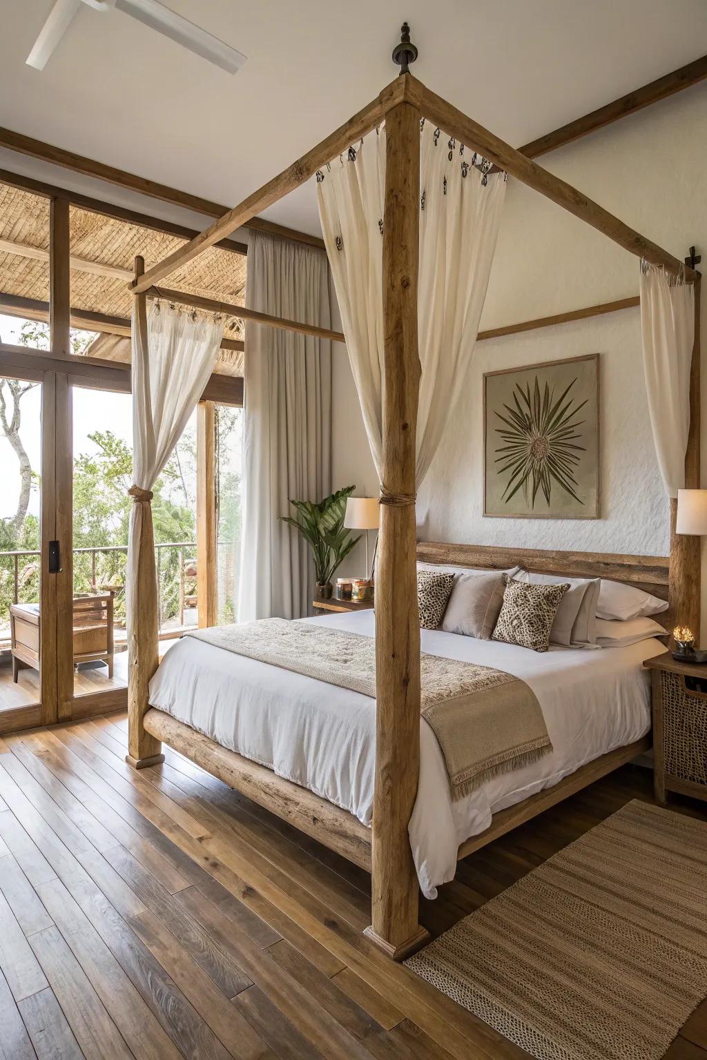 Natural elements bring a serene touch to this king bed setup.