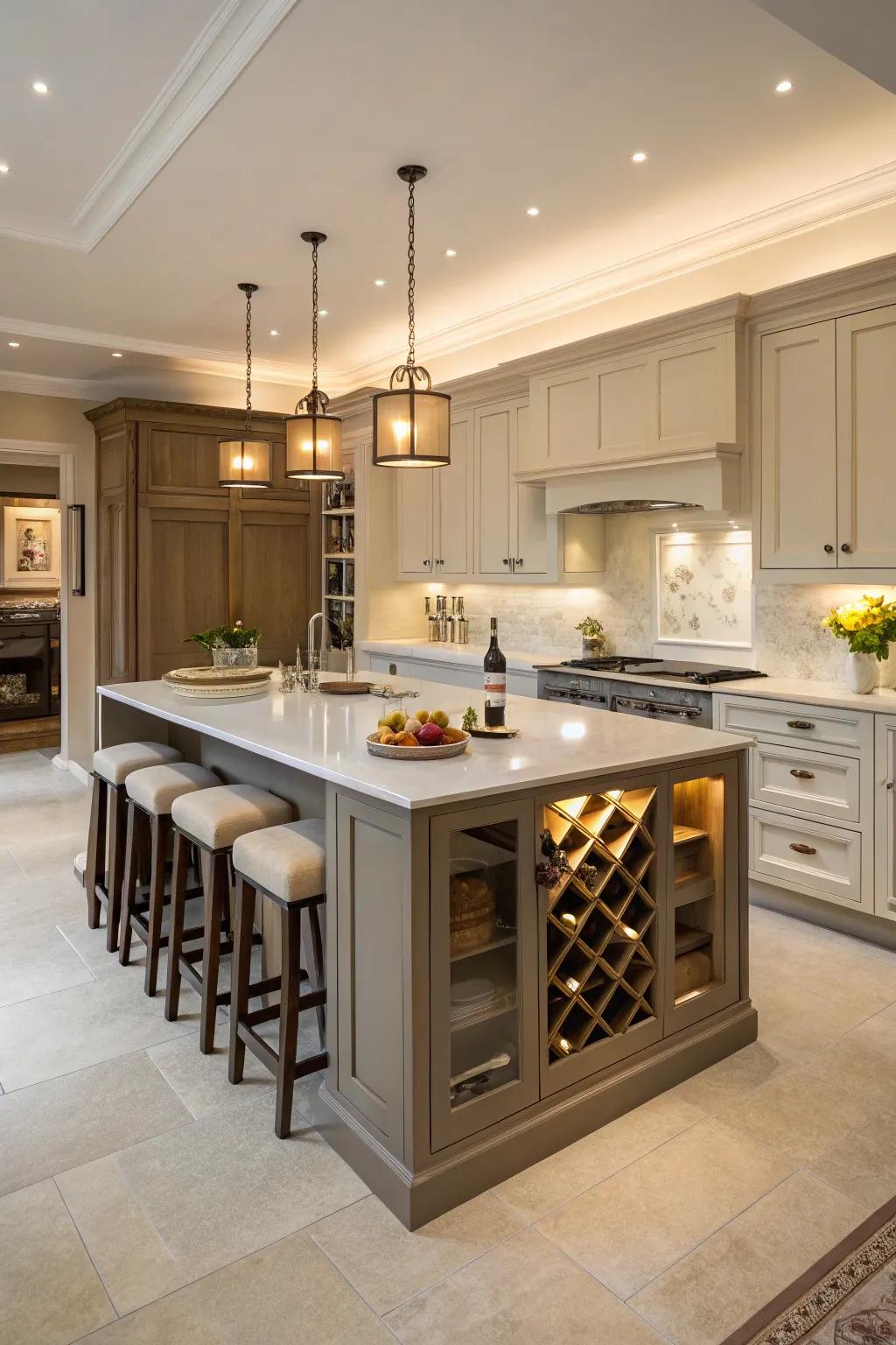 Kitchen islands serve as multifunctional hubs for cooking and socializing.