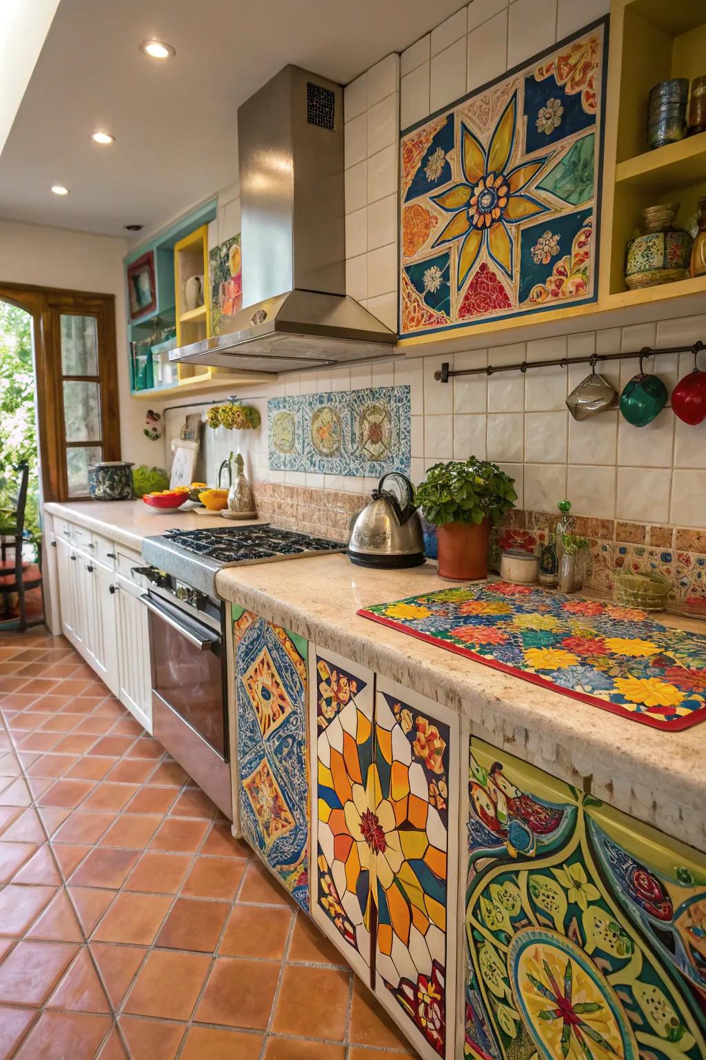 Ceramic tiles bring color and pattern to your kitchen countertops.