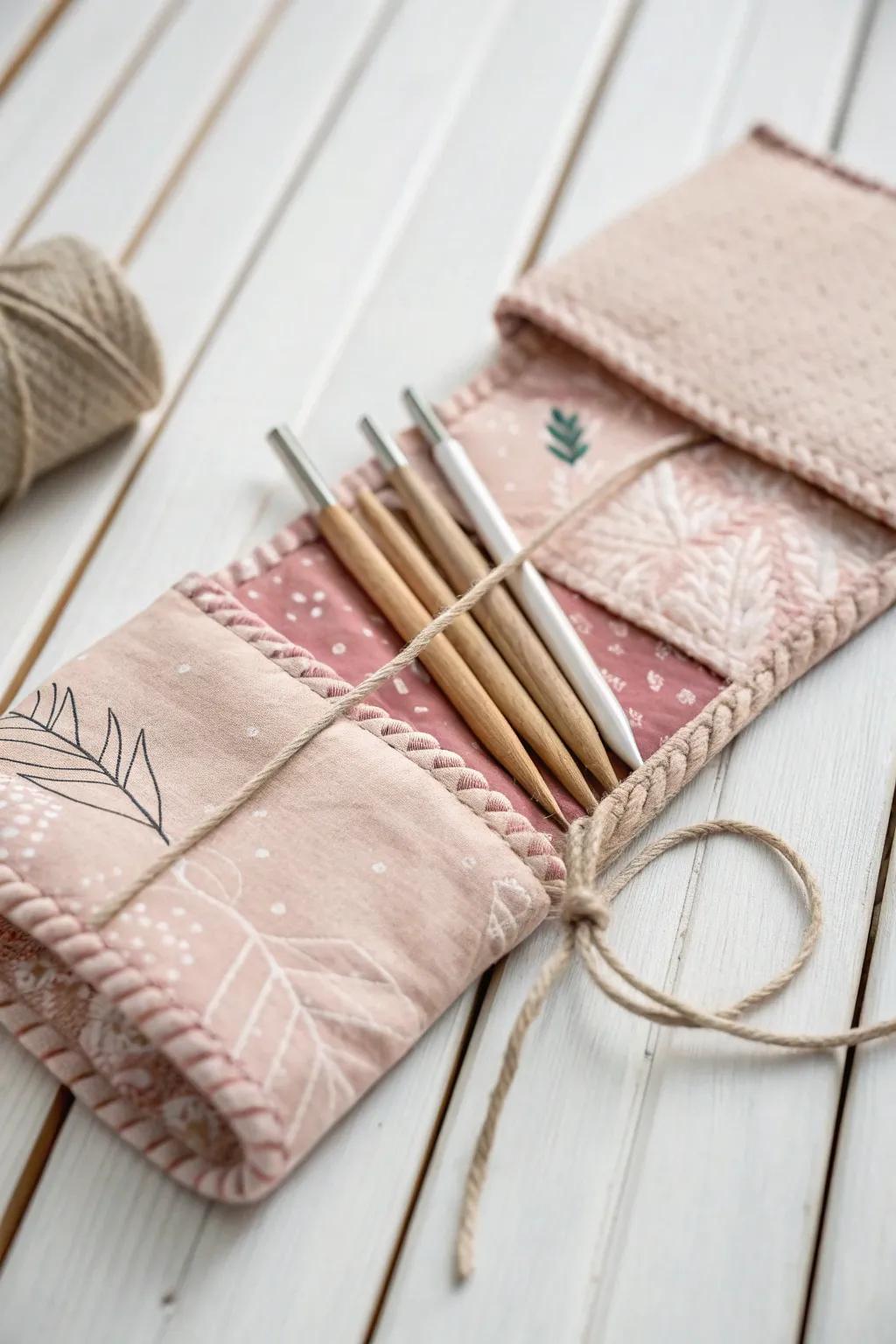Craft your own charming needle roll for a touch of boho elegance in your knitting corner.