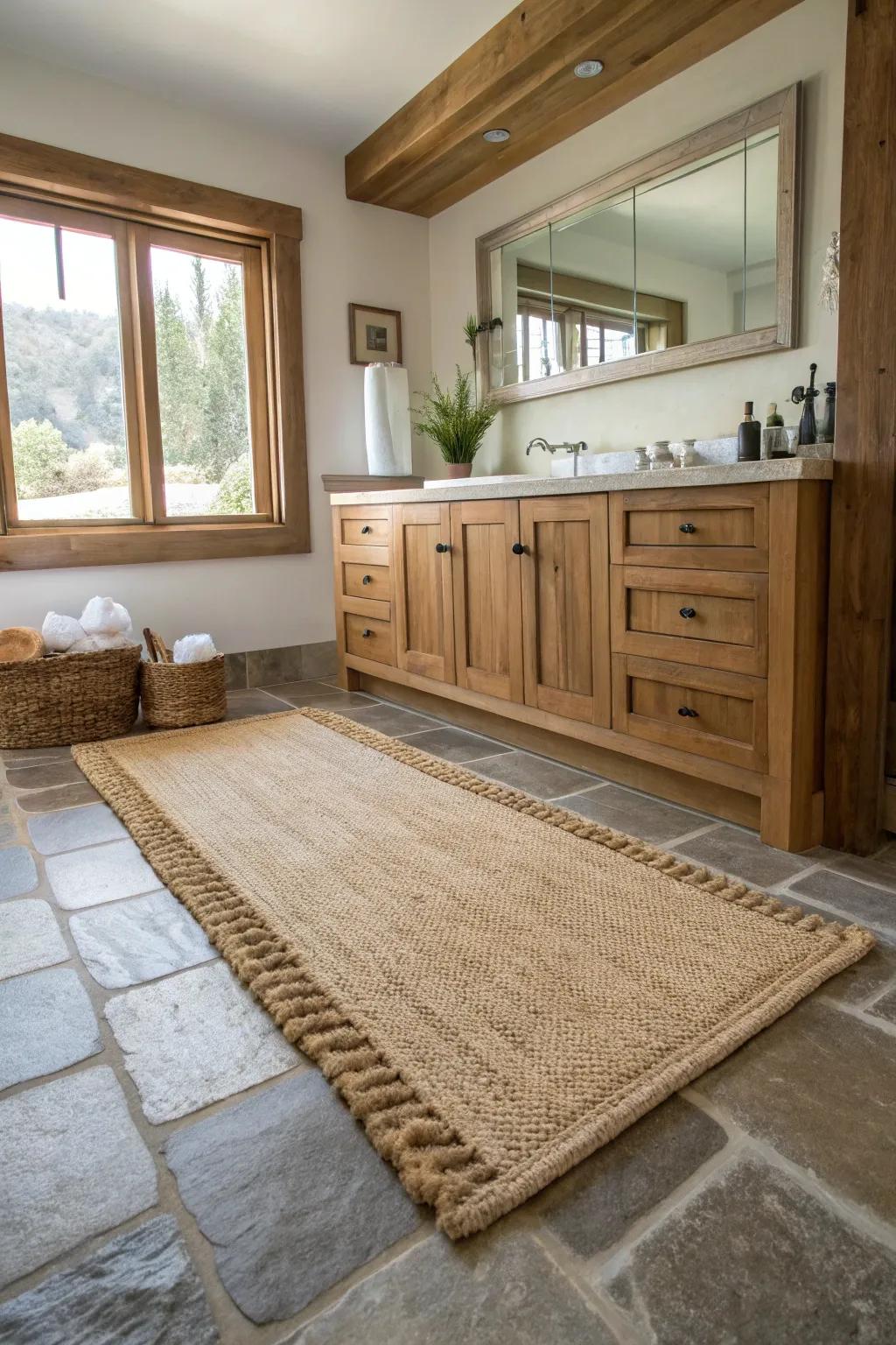 Natural fiber rugs bring an earthy, rustic charm to any bathroom.