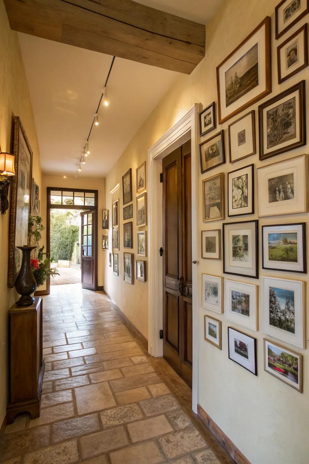 A gallery wall adds personal flair and interest to any entryway.