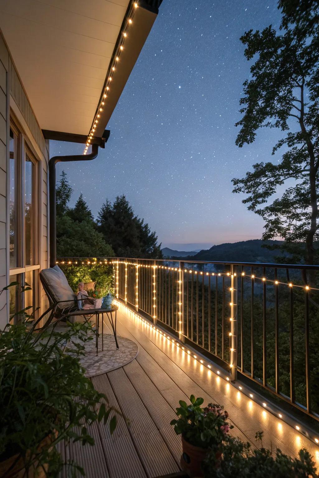 LED lighting transforms balconies into serene retreats.