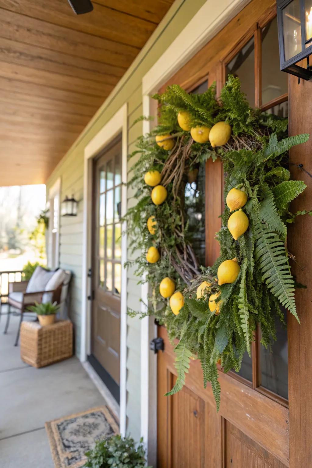 An earthy lemon wreath with a grapevine base for a natural look.