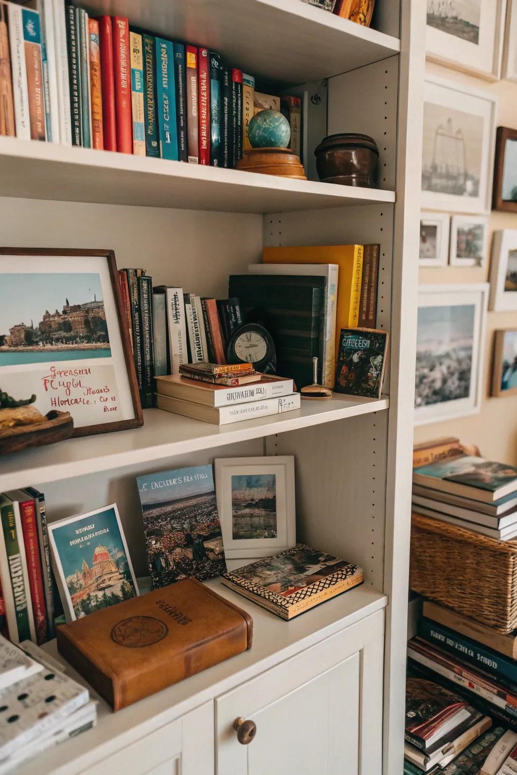 Personal treasures add a unique and personal touch to bookshelf decor.