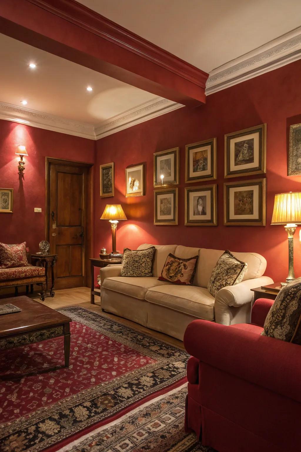 Rich reds add warmth and create an inviting environment in your living room.