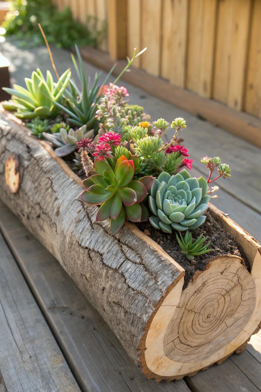 Elevate your greenery with handcrafted log planters that bring nature into your home.