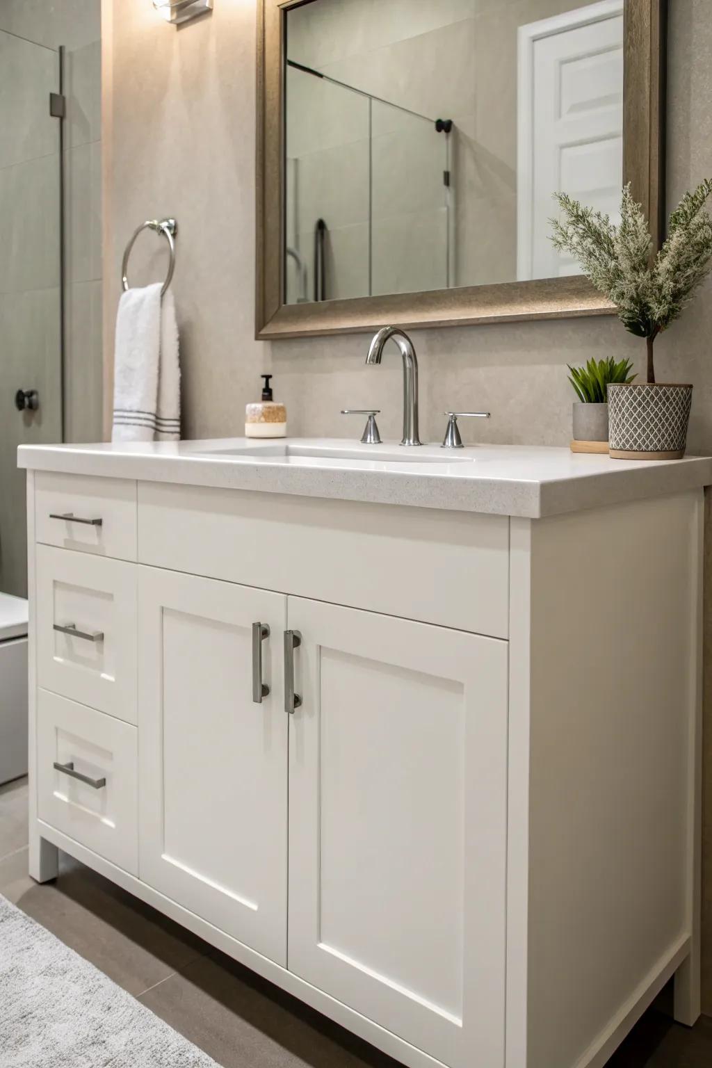 Minimalist vanities create a calm and uncluttered bathroom environment.